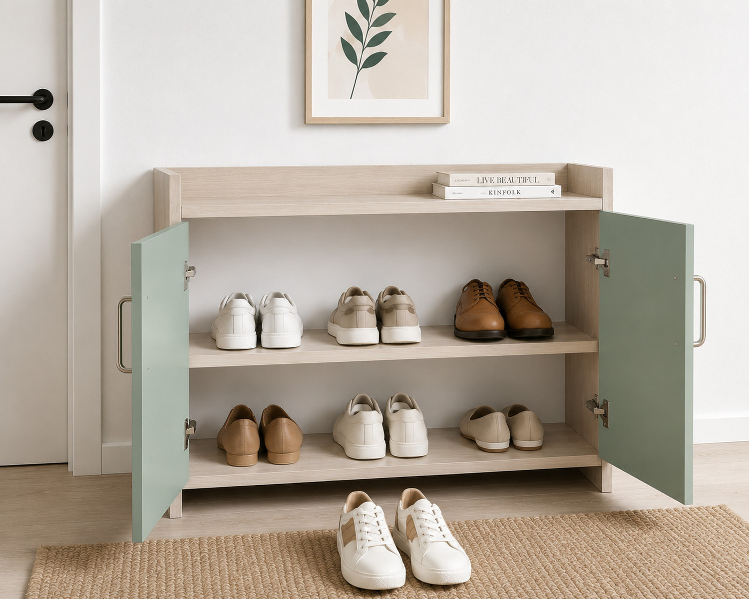 Image of SPECIALITY PANELS 2 Door Mirror Glossy triple layered UV Resistant, 2 shelf Multipurpose Cabinet Engineered Wood Shoe Rack (Green, 2 Shelves, DIY(Do-It-Yourself))