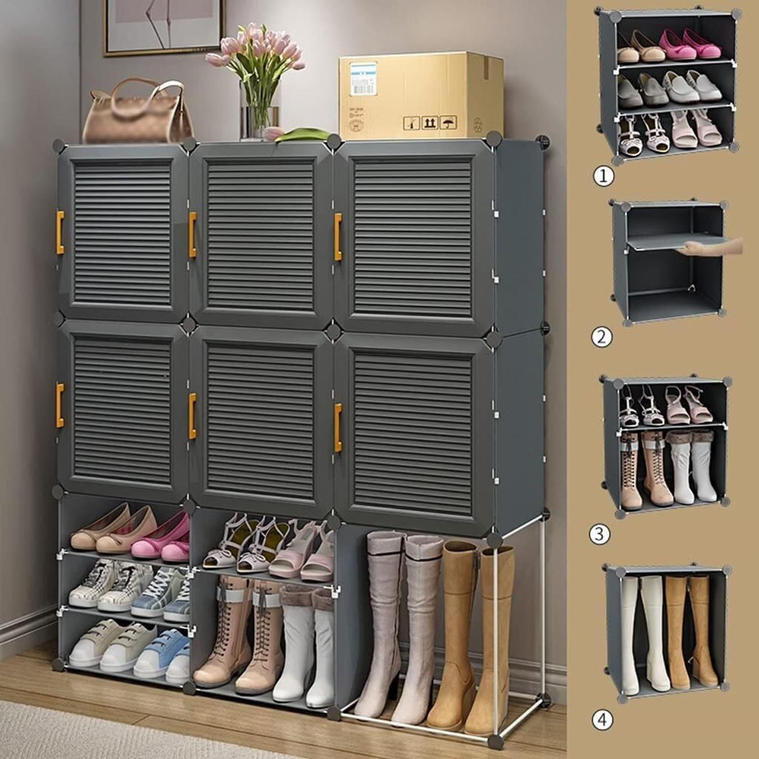 Image of Evrum 18-Shelf-6-Door Plastic Cubort Shoe Rack Plastic Collapsible Shoe Stand