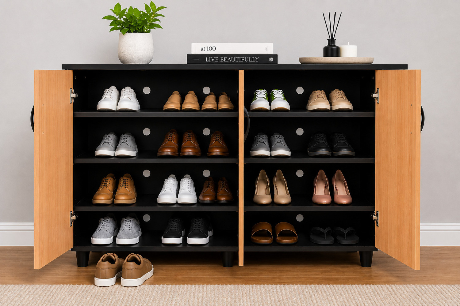 Image of Home Full Rio 3 Door Engineered Wood Shoe Rack