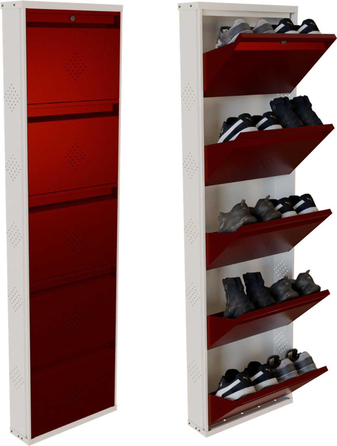 Image of KRUGER 5 Door Maroon 20x71x5.5 inch 10 to 15 Shoe Capacity Centralised Lock Metal Shoe Rack
