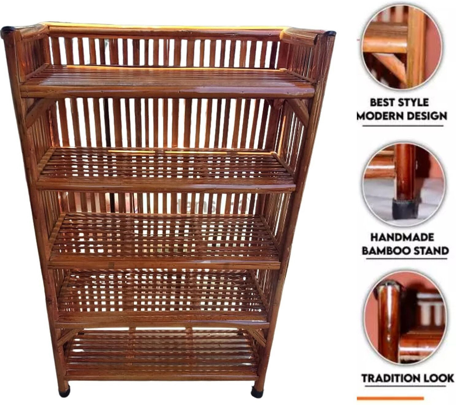 Image of BambooMonk Handmade 5 shelves Bamboo Shoe Rack| Stand| Organizer Bamboo Shoe Stand