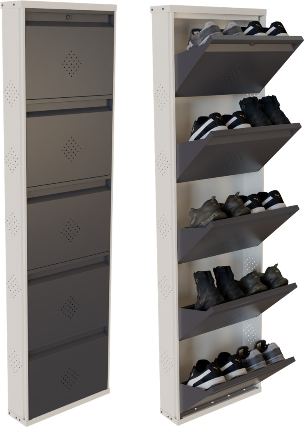 Image of KRUGER 5 Door Grey 20x71x5.5 inch 10 to 15 Shoe Capacity Wall Mounted Centralised Lock Metal Shoe Rack