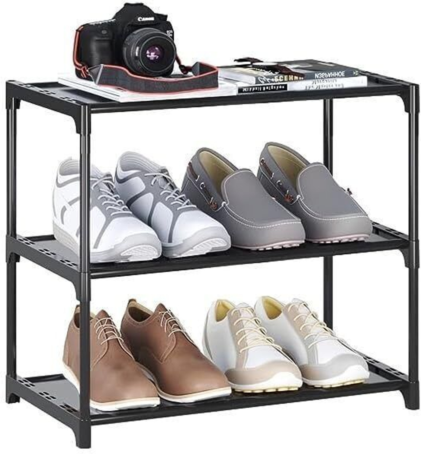 Image of Zyra Stackable 3-Tier Shoe Rack, Sleek Storage Organizer for Entryway Plastic Shoe Stand