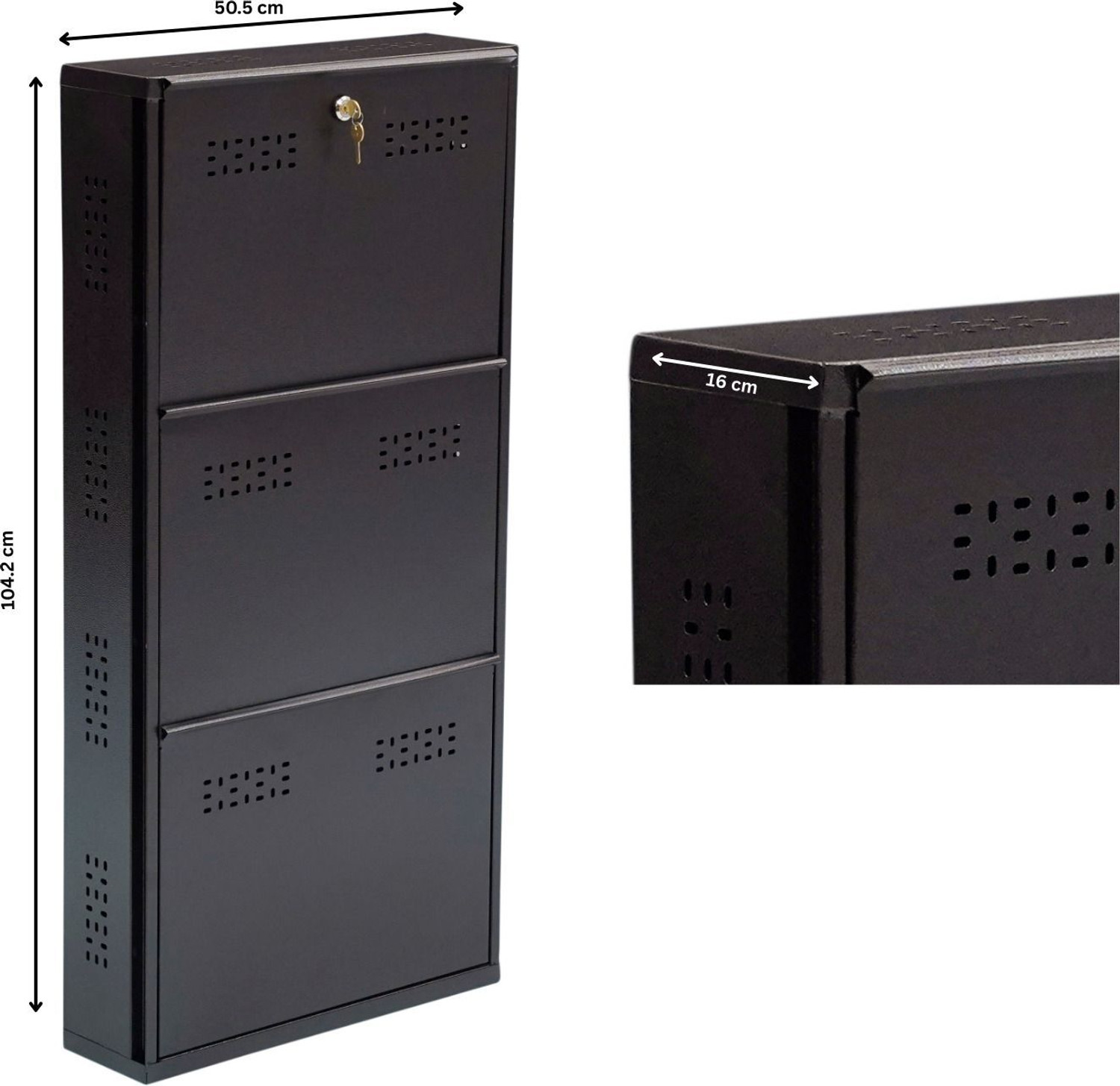 Image of furniba Shoe Rack | Brown Color Wall Mounted | With lock & key system | Metal Shoe Rack