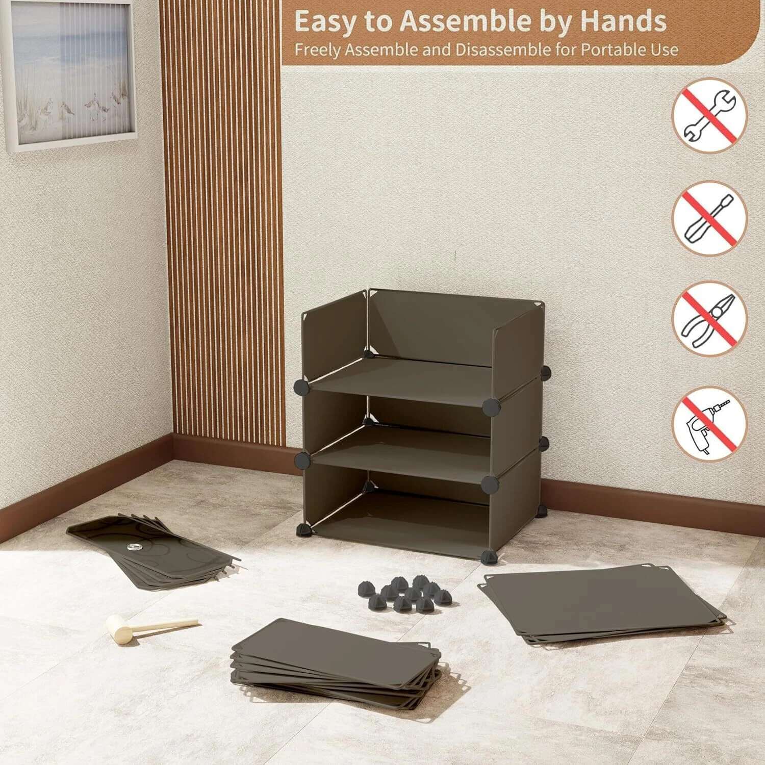 Image of Evrum 5-Shelf-5-Door Plastic Cubort Shoe Rack Plastic Collapsible Shoe Stand
