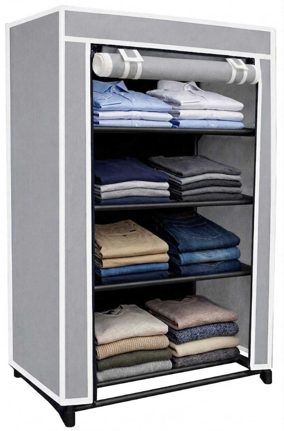 Image of FAROX Grey Shoe Rack with Cover - 4-Tier Storage Organizer for Shoes, Sneakers Metal Shoe Stand
