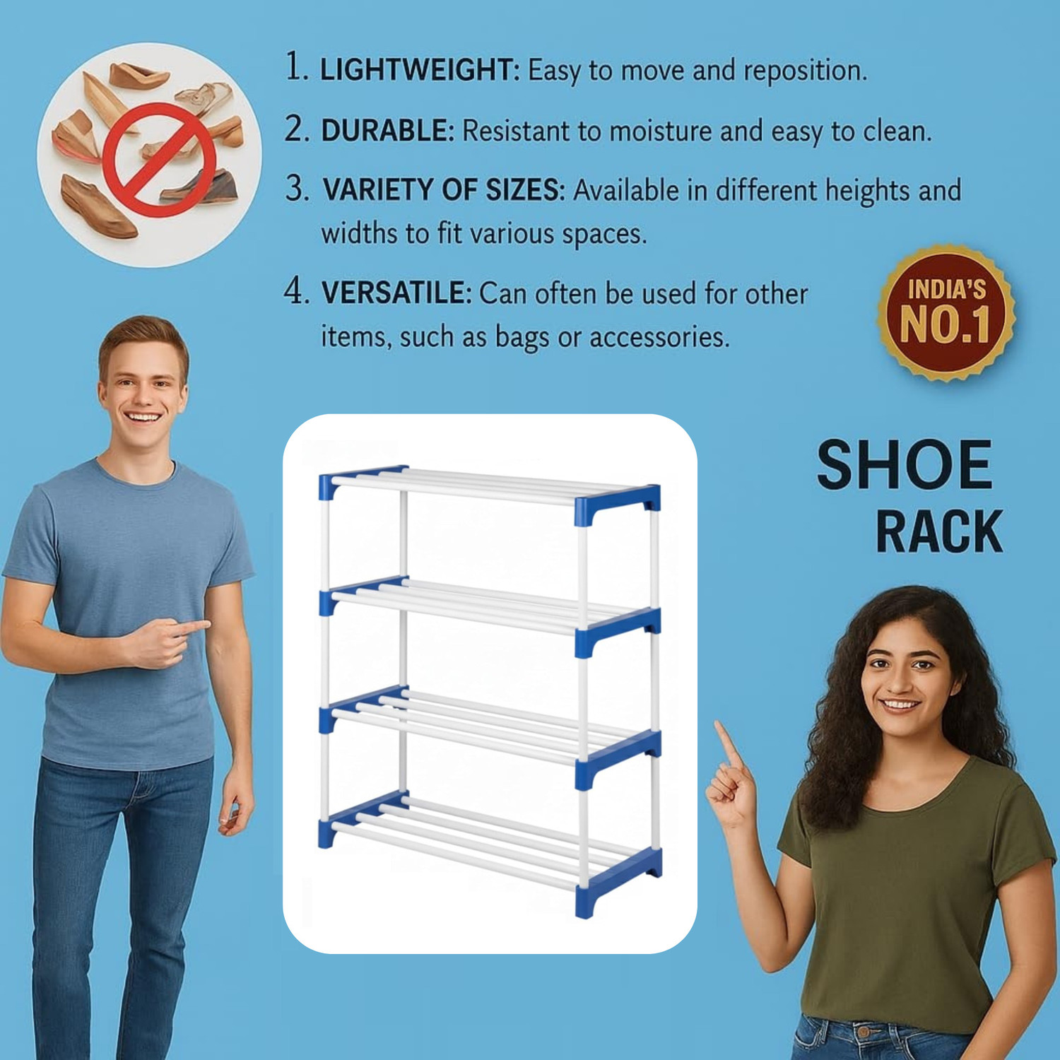 Image of SKEDIZ Space-Saving Multipurpose Storage Rack for Shoe, Cloth & Book Plastic Collapsible Shoe Stand