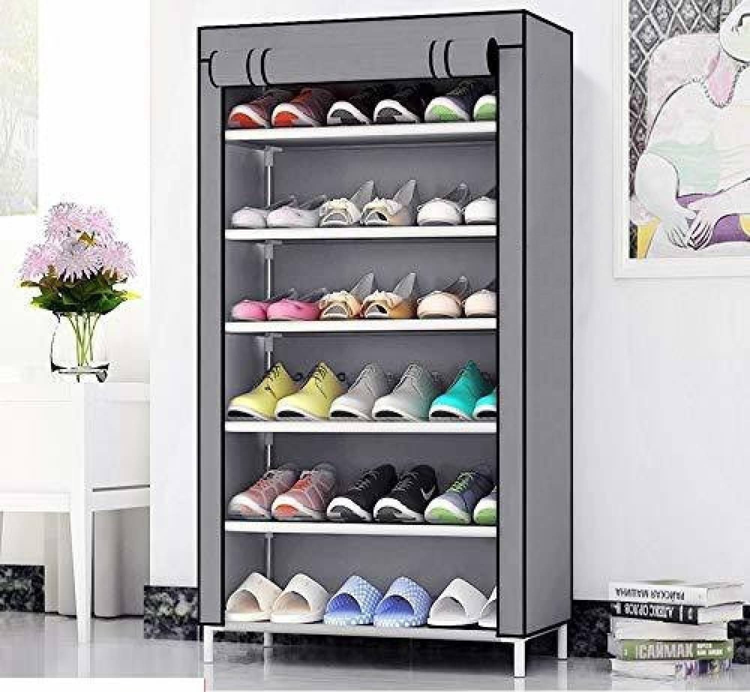 DEEPAK 6 Layer Collapsible Shoe Rack, Grey - Image 1