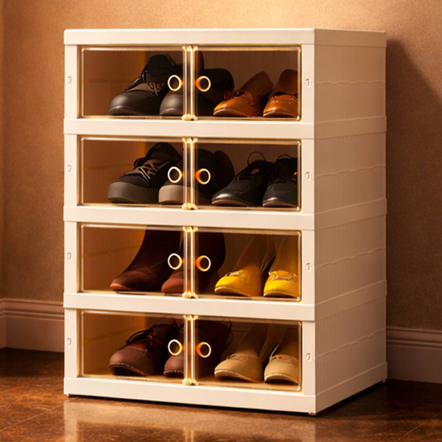 Sasimo 4-Shelf-8-Door Plastic Cubort Shoe Rack Plastic Collapsible Shoe Stand