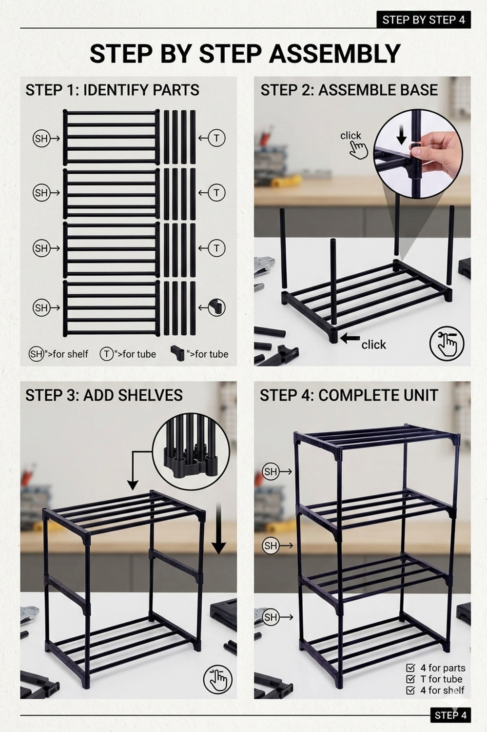 Image of AasanMode 4 LAYER MULTIPURPOSE RACK Plastic Open Book Shelf