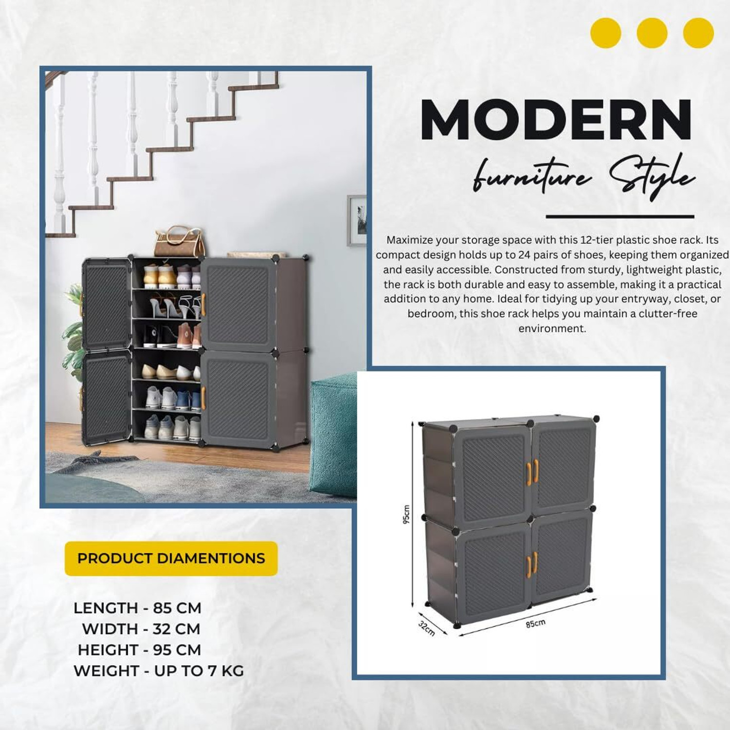 Image of Evrum 12-Shelf-4-Door Plastic Cubort Shoe Rack Plastic Collapsible Shoe Stand