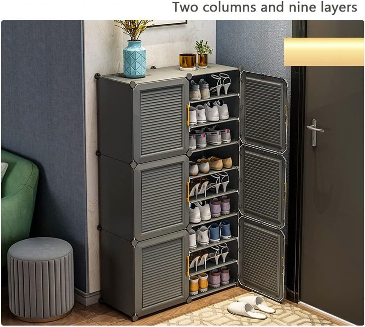 Image of Evrum 18-Shelf-6-Door Plastic Cubort Shoe Rack Plastic Collapsible Shoe Stand