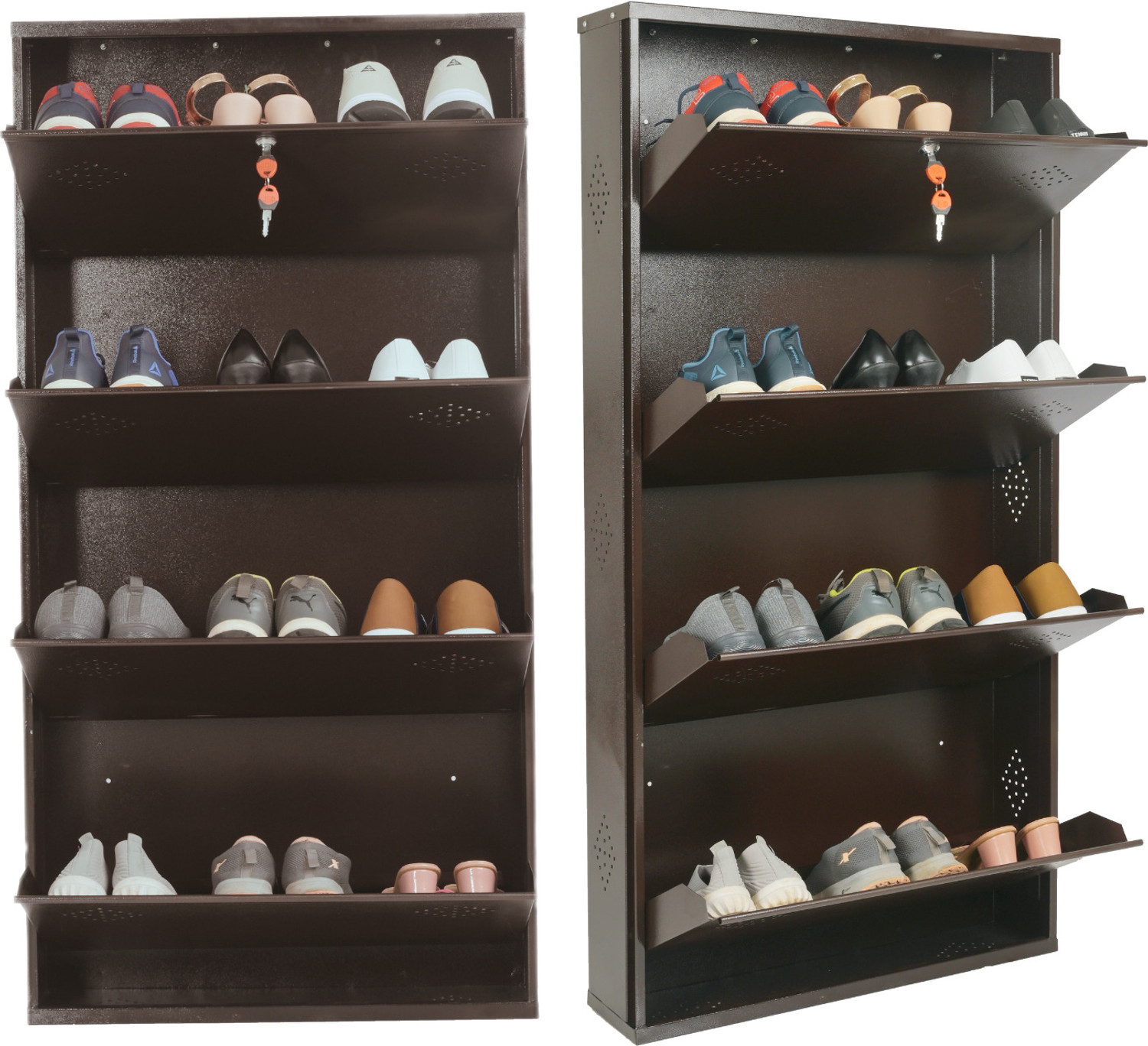 Image of Aavatar 4 Door Brown 26 Inch Wall Mounted Modern Shoerack Metal Shoe Rack
