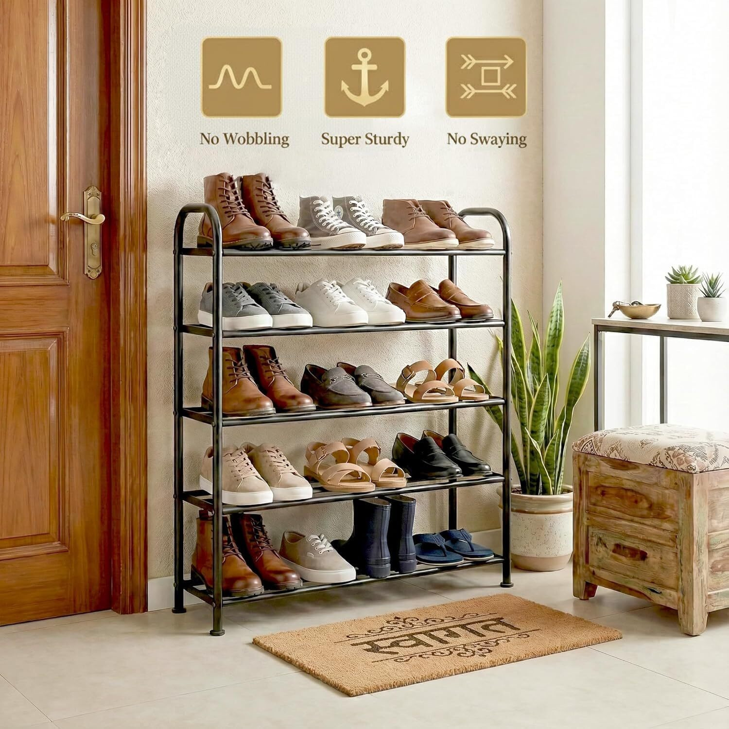 Image of Sasimo 5 Layer Metal Shoe Stand For Home Durable and Multipurpose Shoe Rack Plastic Collapsible Shoe Stand