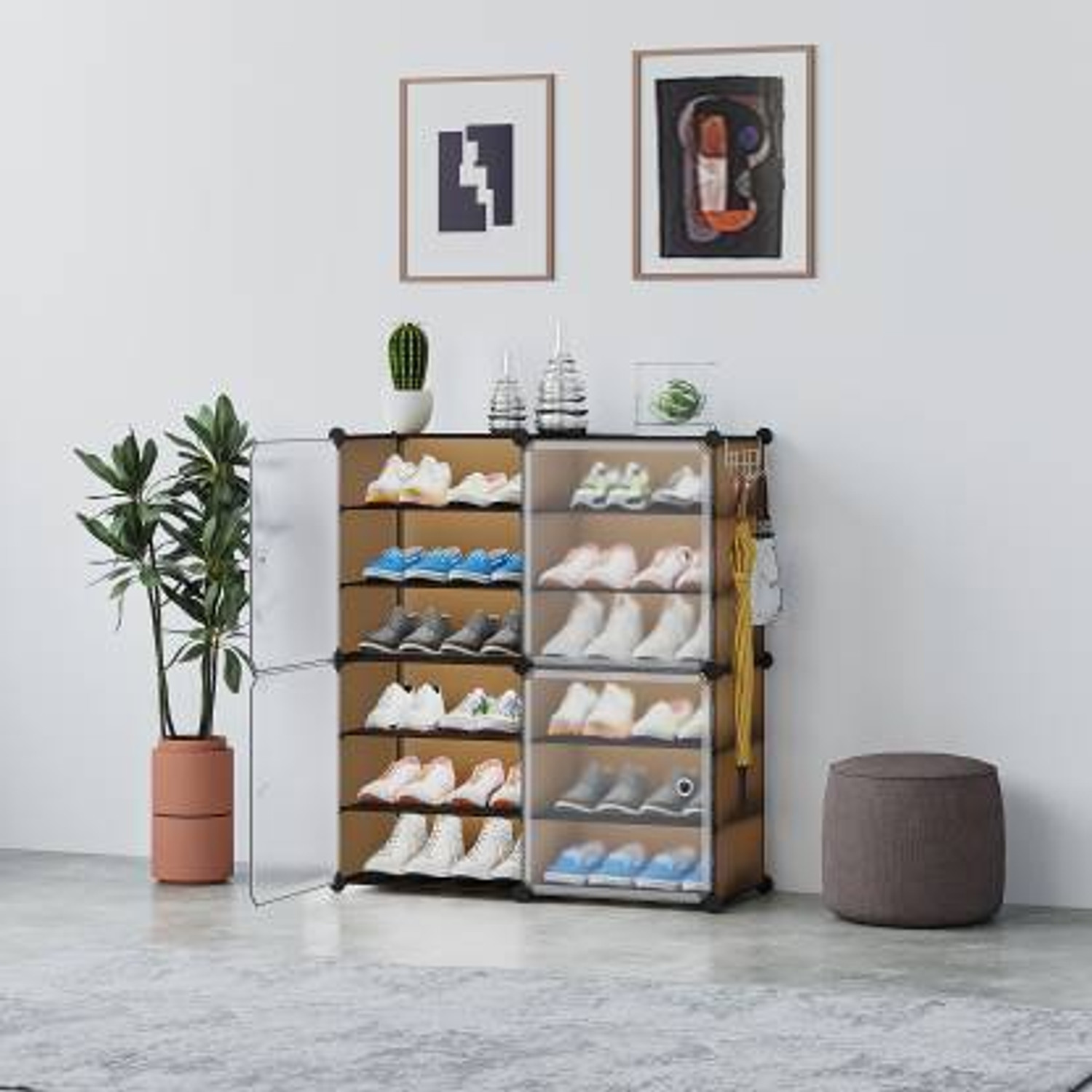 Image of PYXBE 12-Shelf-4-Door Plastic Shoe Rack Storage Organizer for Home BedroomBalcony Plastic Shoe Rack