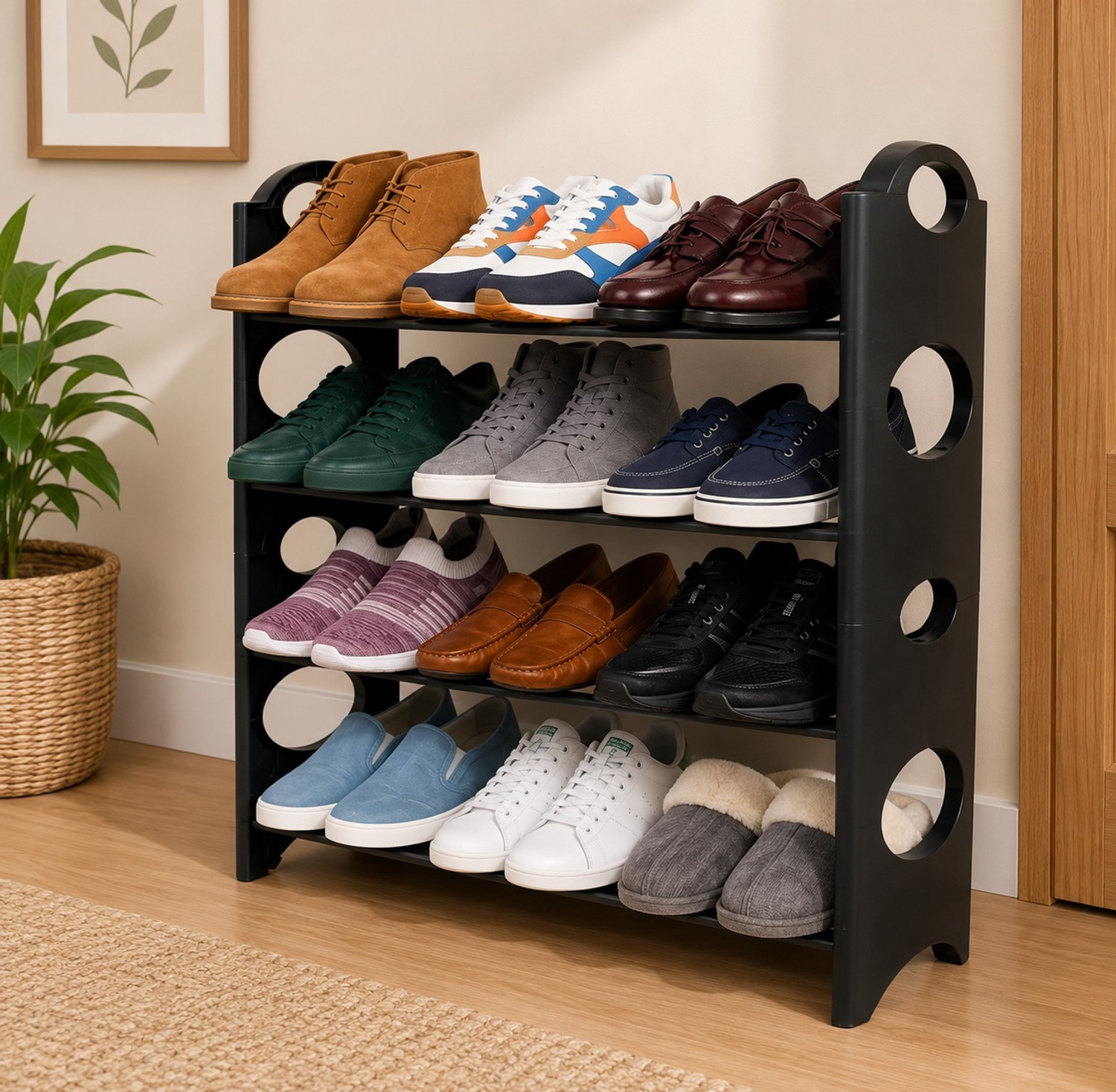 Image of ANR STORE 4Layer Plastic Shoe Rack for Home,Multipurpose Footwear Storage Organizer Stand Plastic Collapsible Shoe Stand