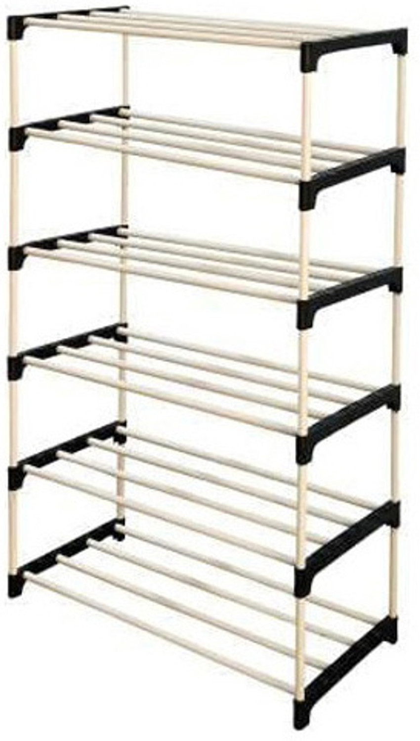 Image of RKE Plastic And Pvc Shoe Stand Multipurpose Shoe Stand Plastic Shoe Stand (Black, 6 Shelves, DIY(Do-It-Yourself))