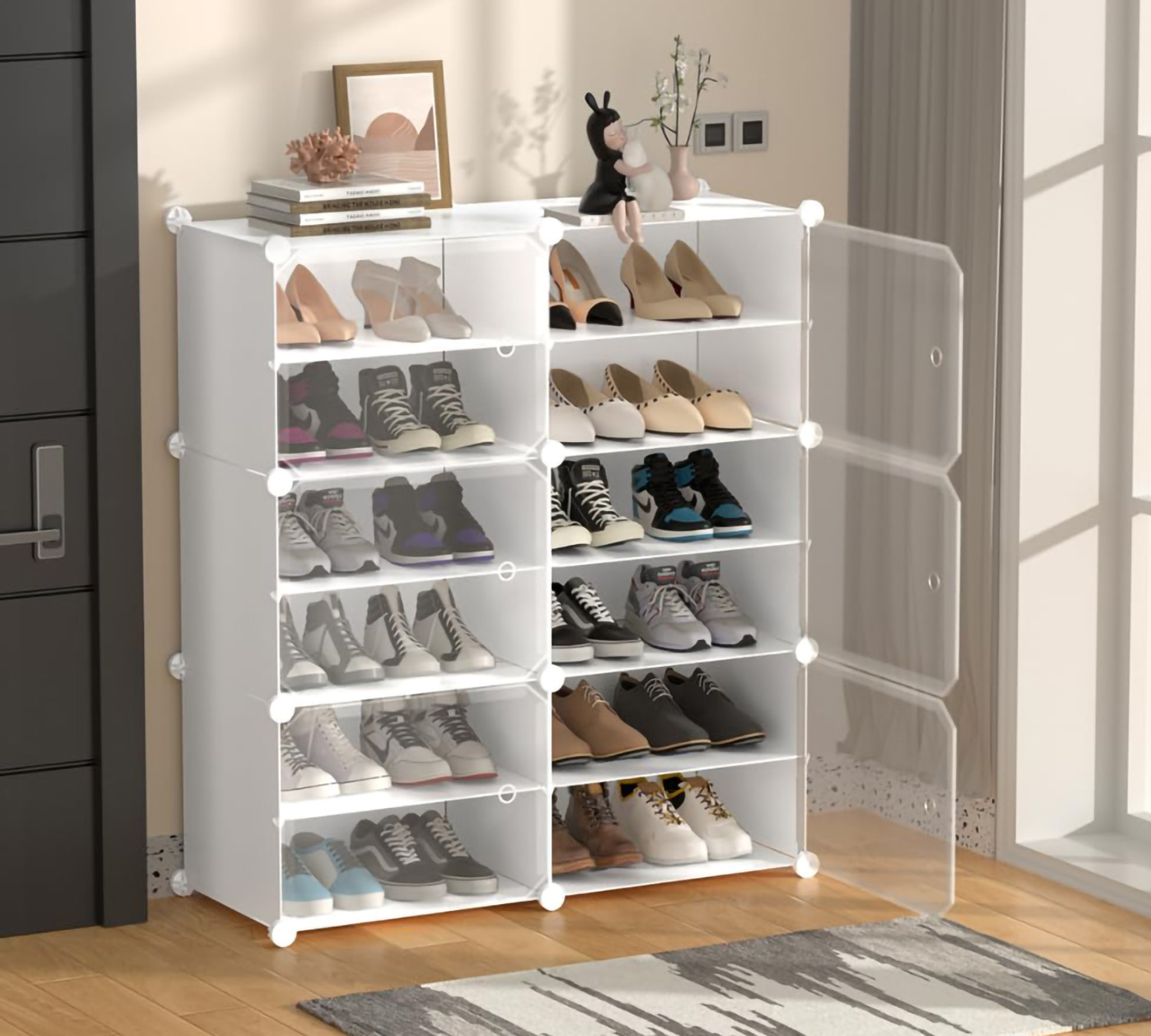 Image of FORMONIX 12-Shelf-6-Door Plastic Cupboard Shoe Rack Plastic, Metal Collapsible Shoe Stand