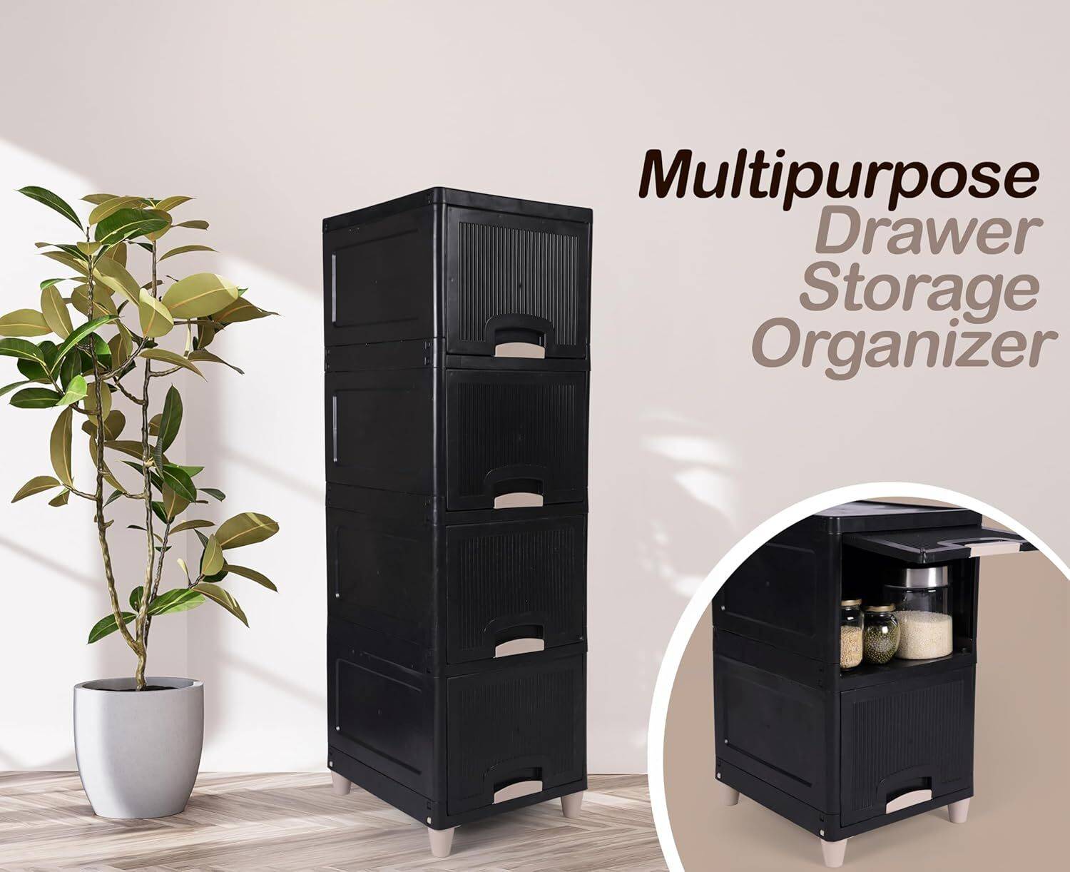 Zeekty 4 Layer Black Plastic Chest of Drawers - Image 3