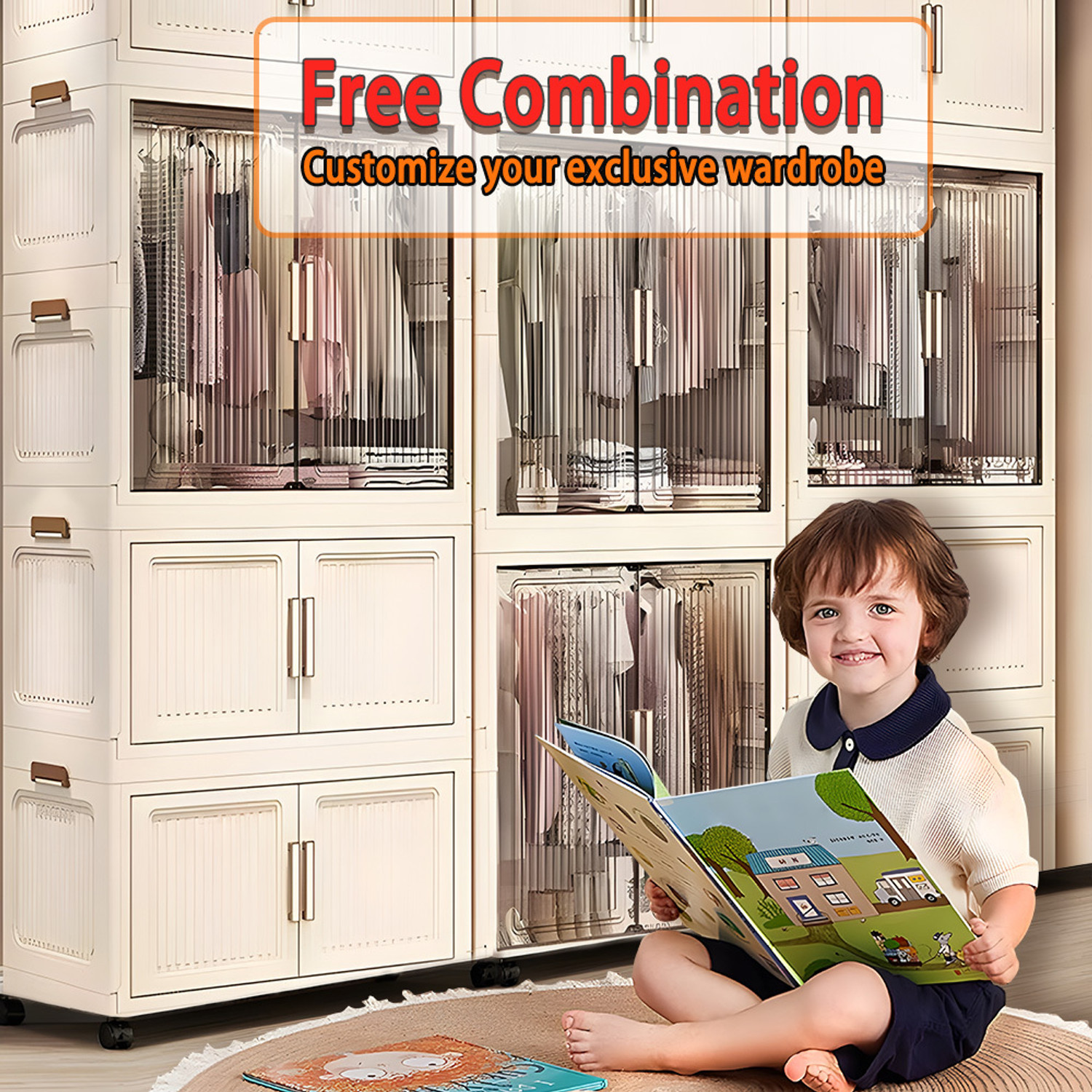 Image of Sasimo 1-Wardrobe 2-Door 1-Shelf Plastic foldable Cupboard PC Collapsible Wardrobe