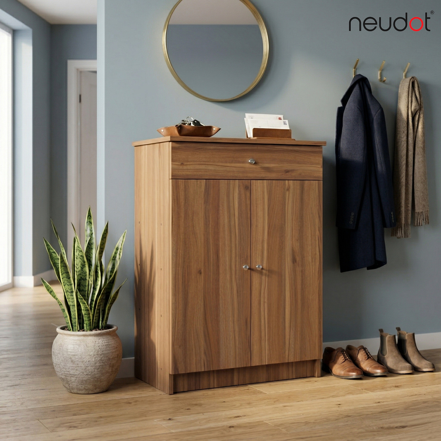 Image of NEUDOT Eddie 4 Shelf Shoe rack with | Drawer | 2 Door Engineered Wood Shoe Rack