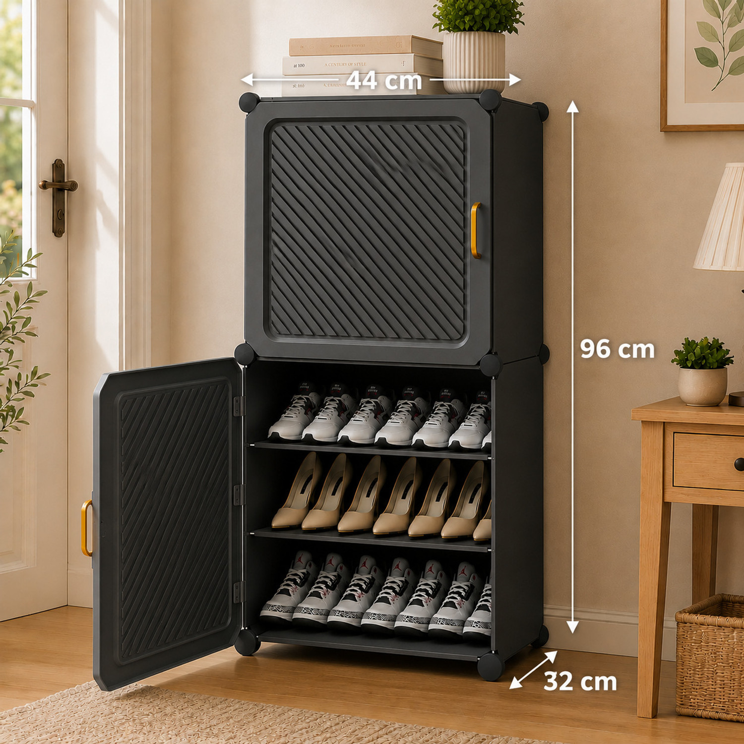 Image of MEVIGO 6-Shelf-2-Door Plastic Cubort Shoe Rack Metal Shoe Stand