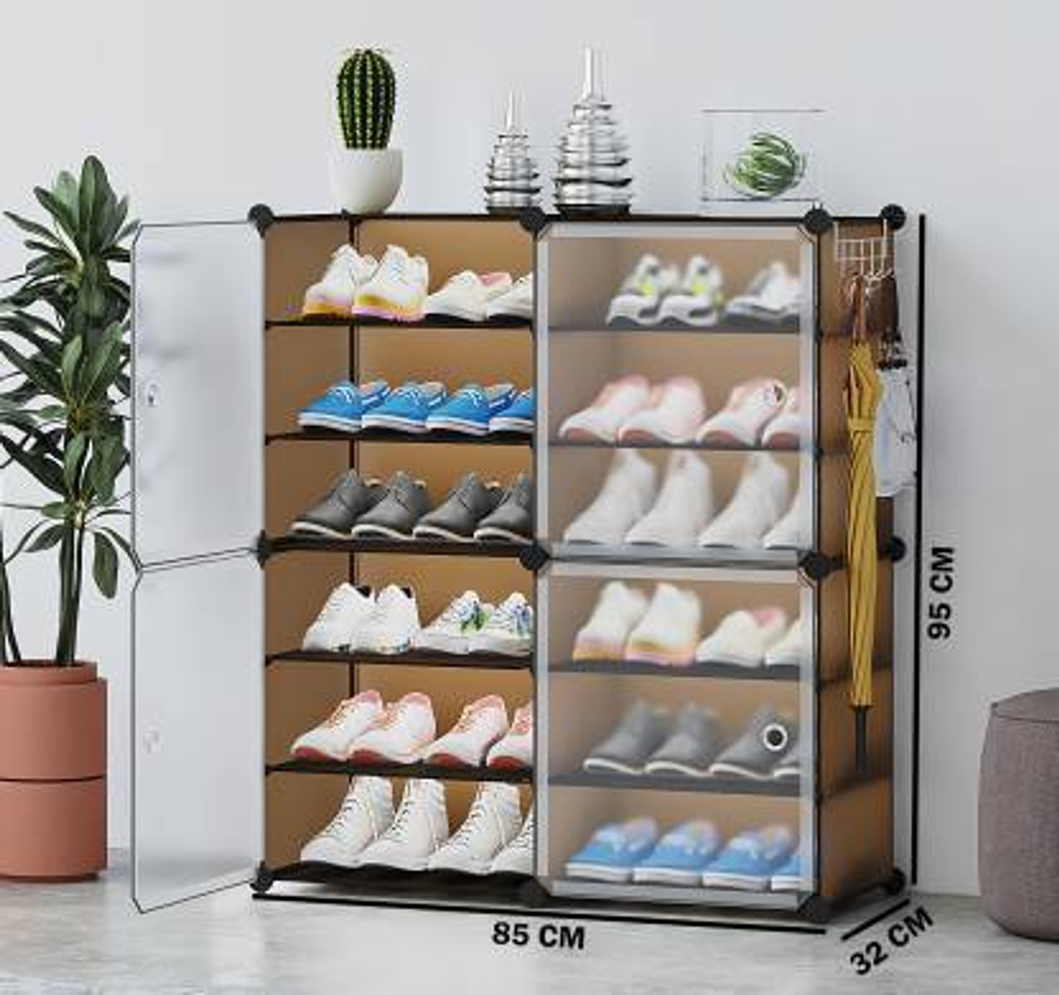 Image of PYXBE 12-Shelf-4-Door Plastic Shoe Rack Storage Organizer for Home BedroomBalcony Plastic Shoe Rack