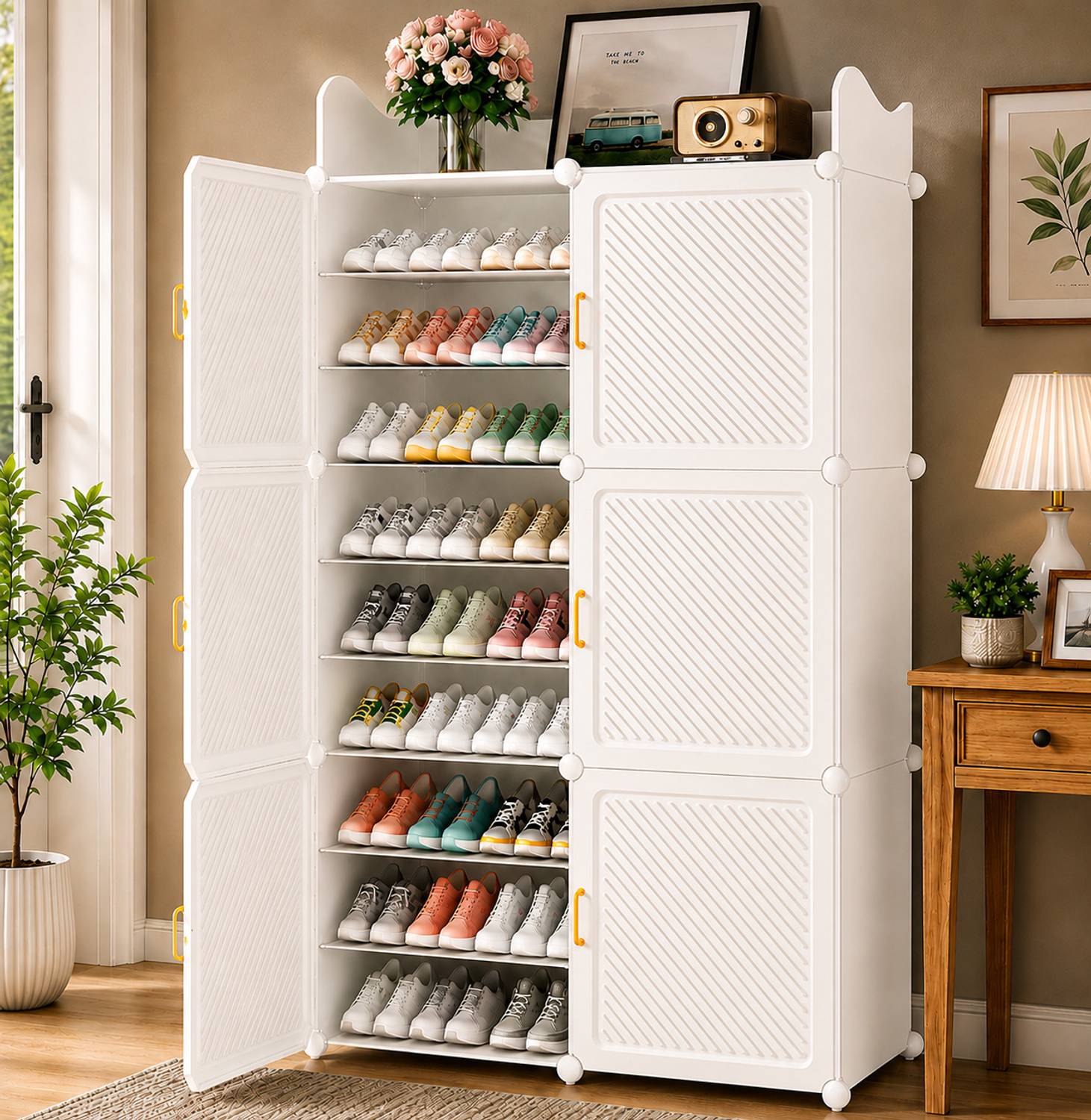 Sasimo 18-Shelf-6-Door Plastic Cubort Shoe Rack Plastic Collapsible Shoe Stand