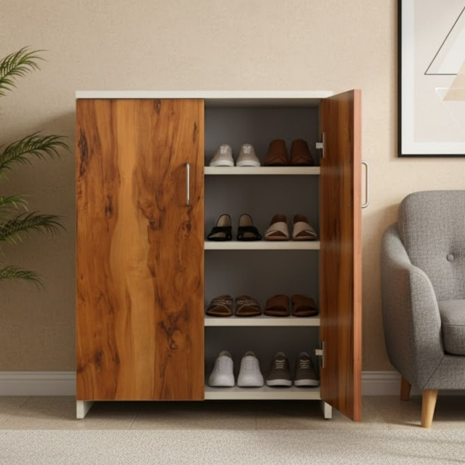 Image of BLACKWOODS 2 Doors with 4 Shelfs Multipurpose Cabinet with Termite Resistance Engineered Wood Shoe Stand