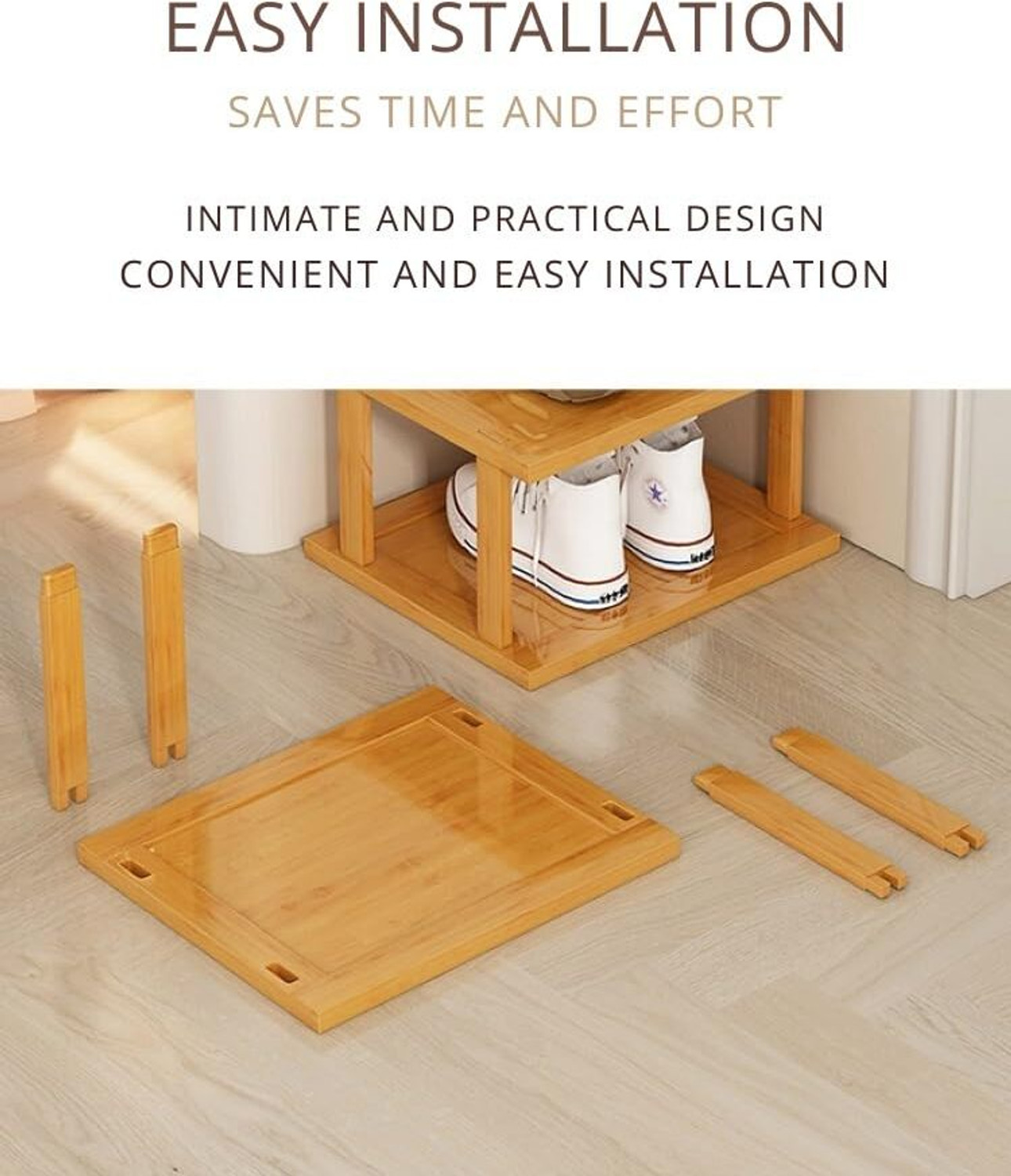Image of Ginoya Brothers adjustable shoe rack, optimized for small spaces Bamboo Shoe Stand