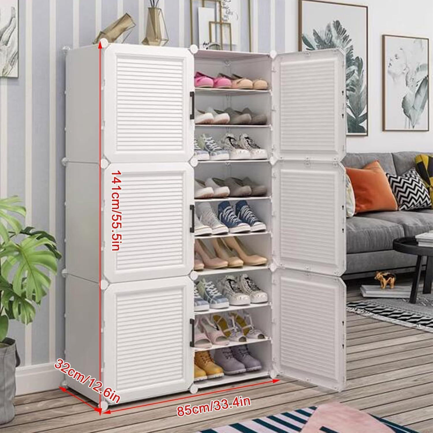 Image of SNKR ESSENTIALS 18-Shelf-6-Door Plastic Cupboard Shoe Rack Plastic, Metal Collapsible Shoe Stand