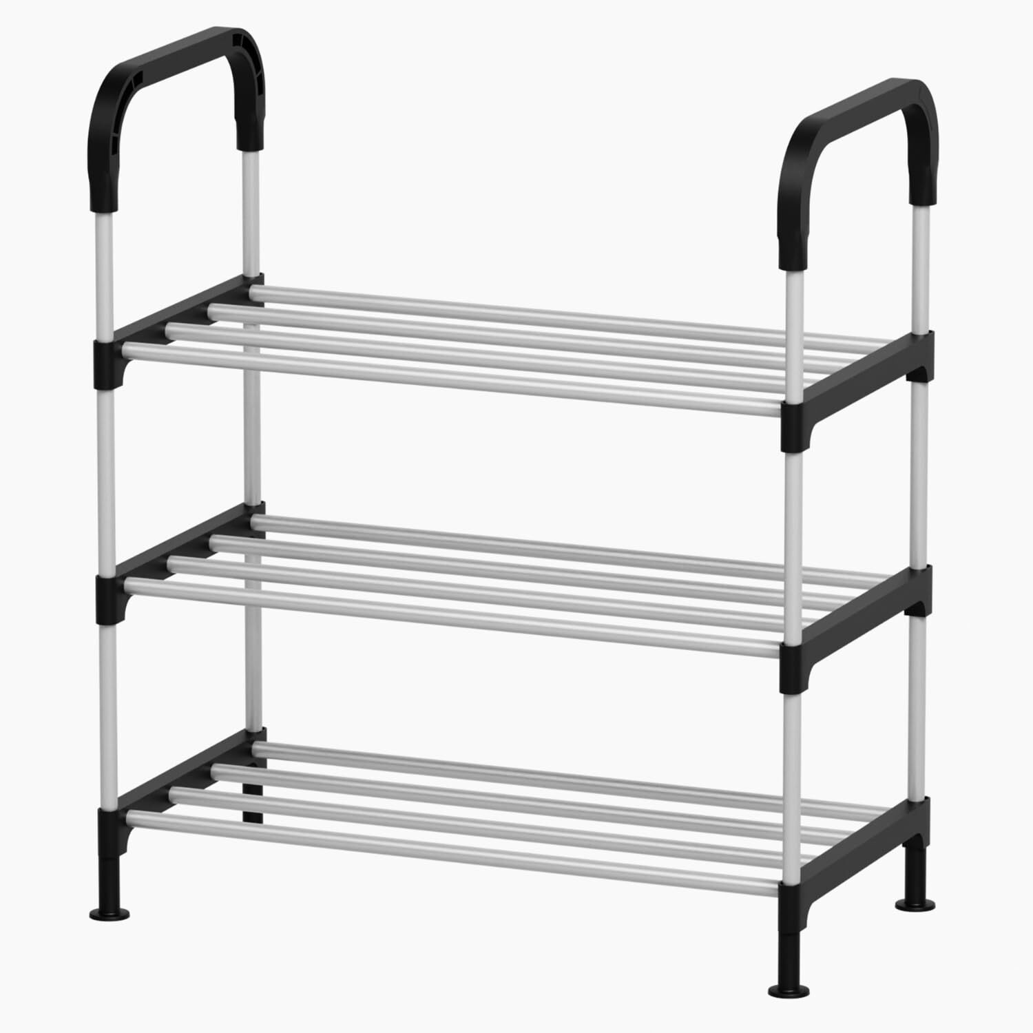 Image of SAISAP 3-LAYER PVC PLASTIC SHOERACK /WATERPROOF /RUSTPROOF STORAGE RACK (BLACK) Metal Collapsible Shoe Stand