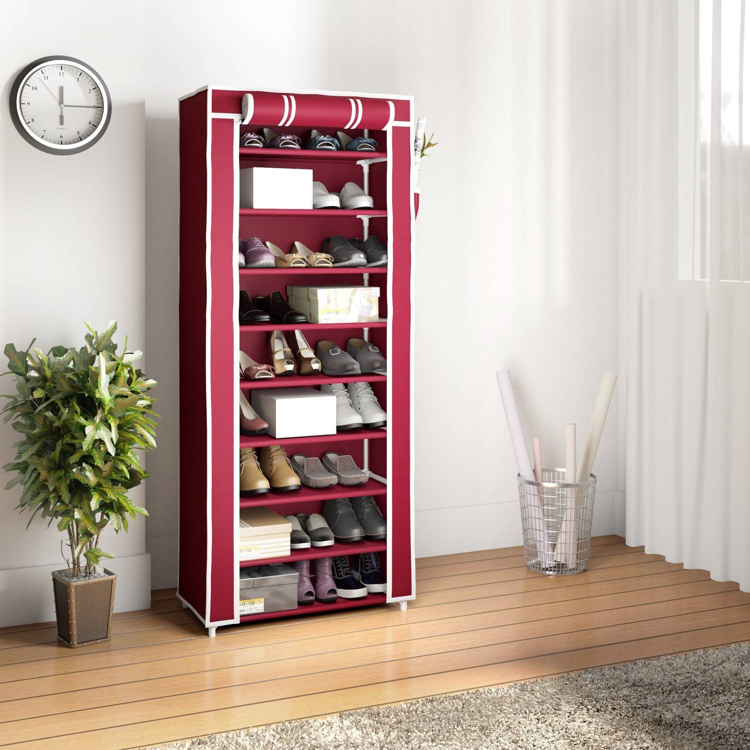 Flipkart Perfect Homes Studio plastic pipes & 9 shelf covered Plastic Collapsible Shoe Stand