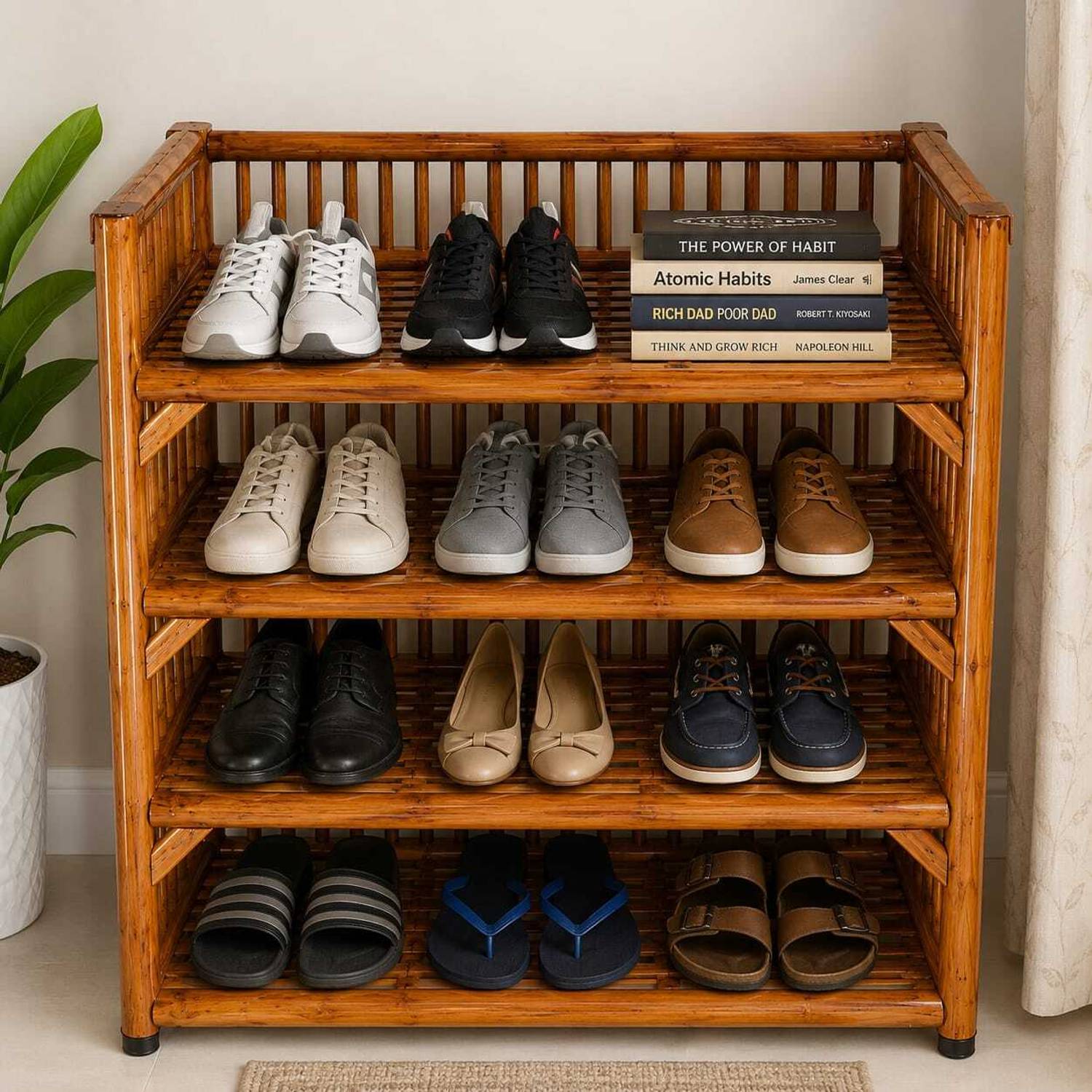 ALVRIQ 4 Tier Bamboo Shoe Rack Brown - Image 2