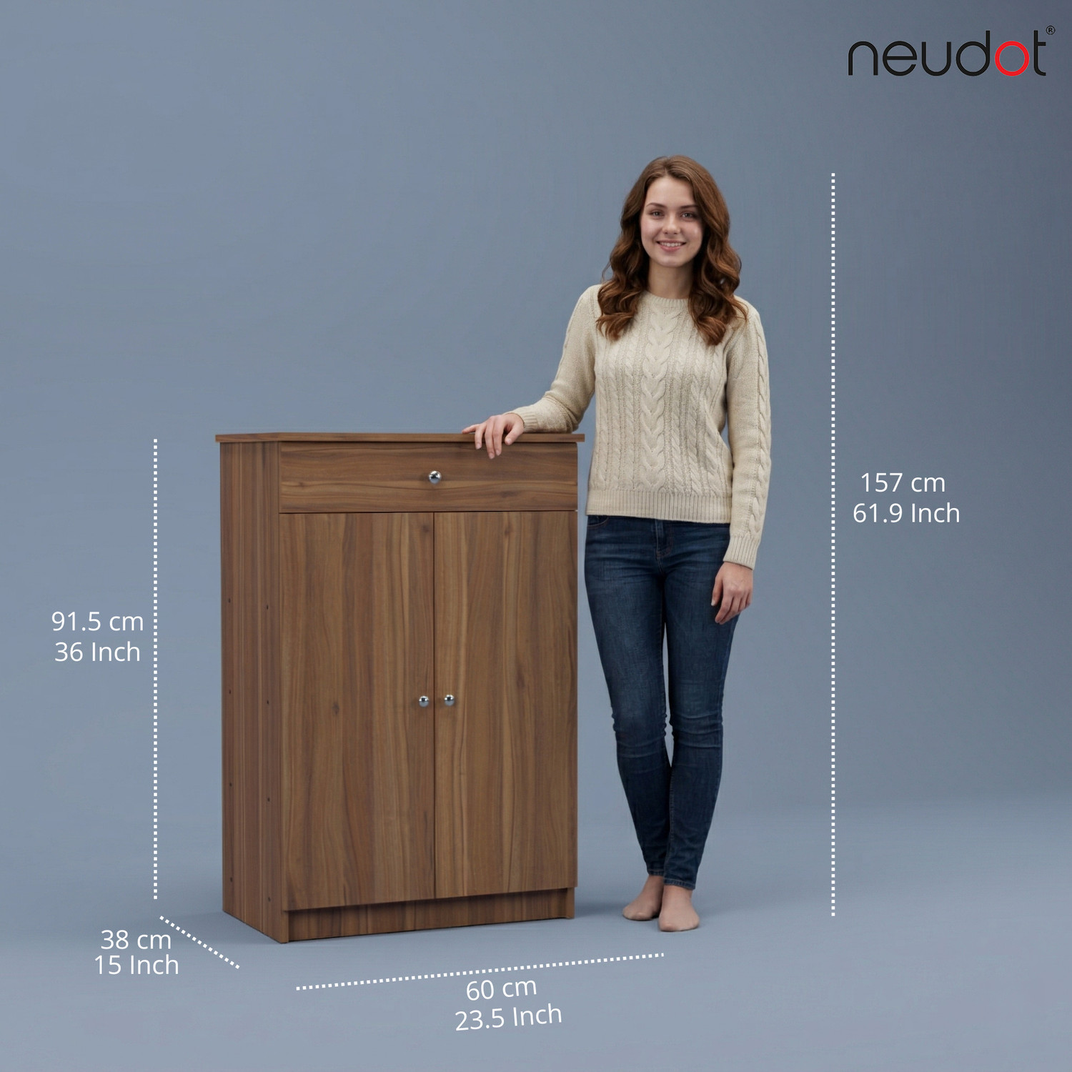 Image of NEUDOT Eddie 4 Shelf Shoe rack with | Drawer | 2 Door Engineered Wood Shoe Rack
