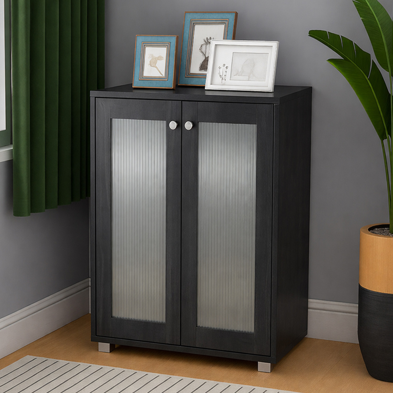 Image of Sasimo 2-Door 4-Shelf Engineered Wood Shoe Rack, Shoe Storage Cabinet with Doors Closet Engineered Wood Shoe Rack