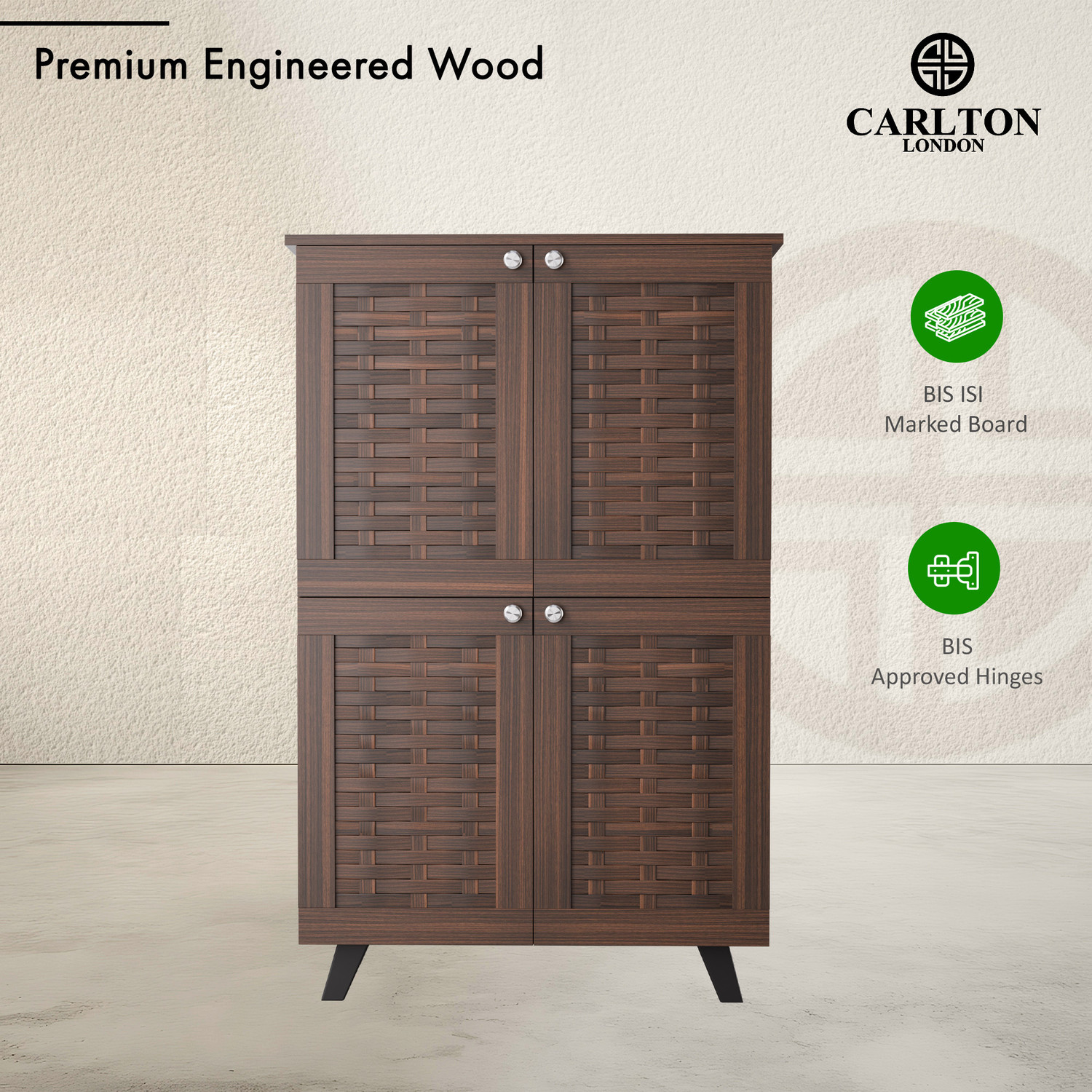 Image of CARLTON LONDON Brogue Engineered Wood Shoe Rack