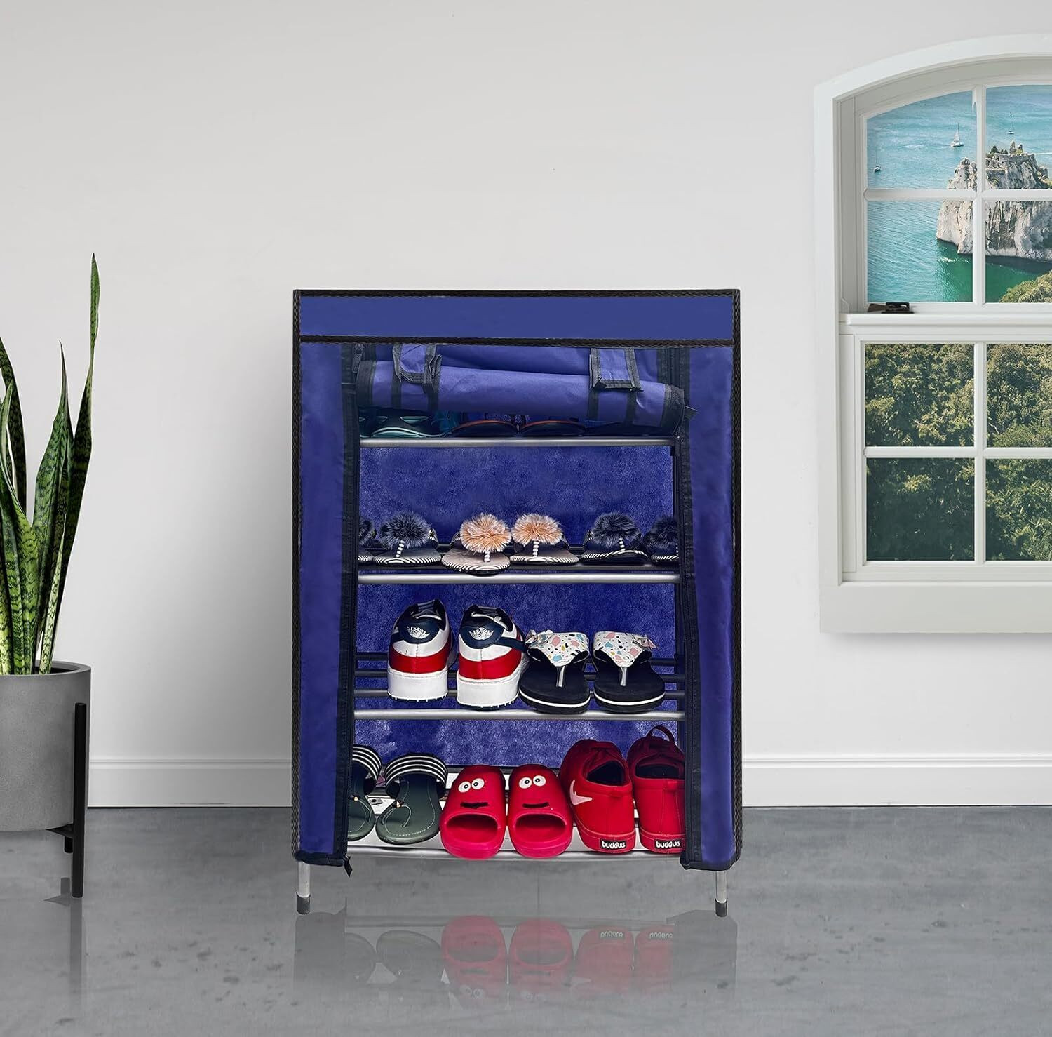 Image of TURBOMAX Multipurpose shoe rack /Wardrobe Heavy Material PVC Plastic Pipes with cover Plastic Shoe Stand