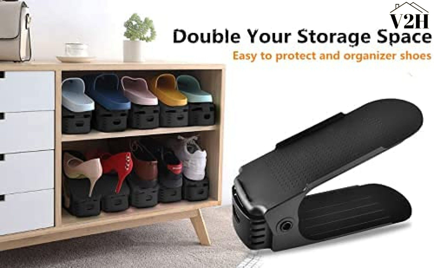 Image of V2H Adjustable Plastic Shoe Organizers Adjustable Shoe Organizer Portable Shoe Rack Plastic Shoe Stand