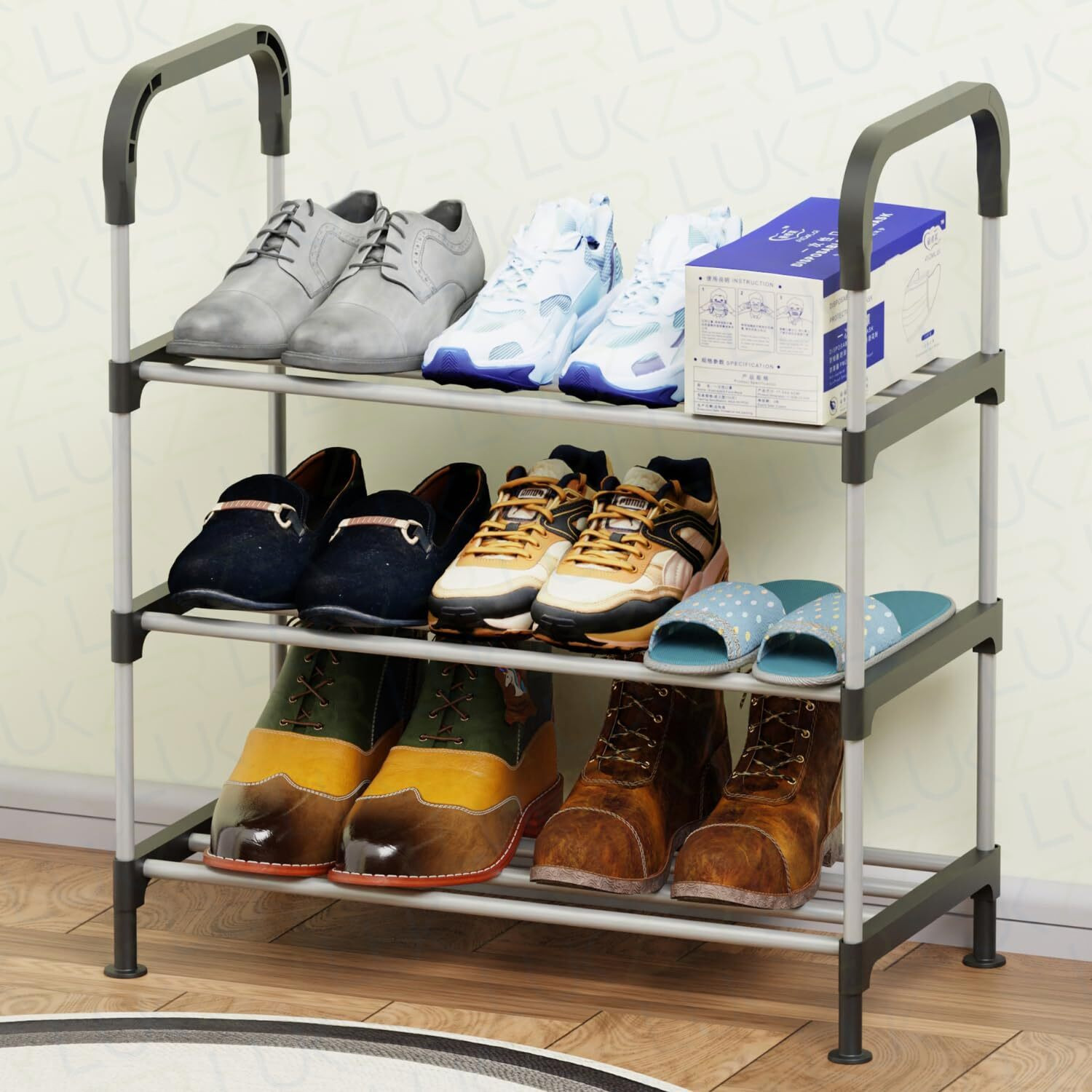 Image of SAISAP 3-LAYER PVC PLASTIC SHOERACK /WATERPROOF /RUSTPROOF STORAGE RACK (BLACK) Metal Collapsible Shoe Stand