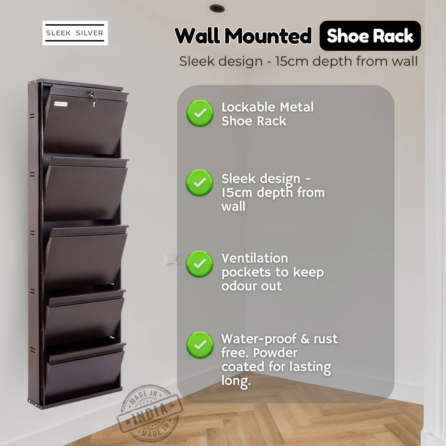 Sleek Silver Space Saving Shoe Organiser Cabinet 12-15 Pairs - Image 4