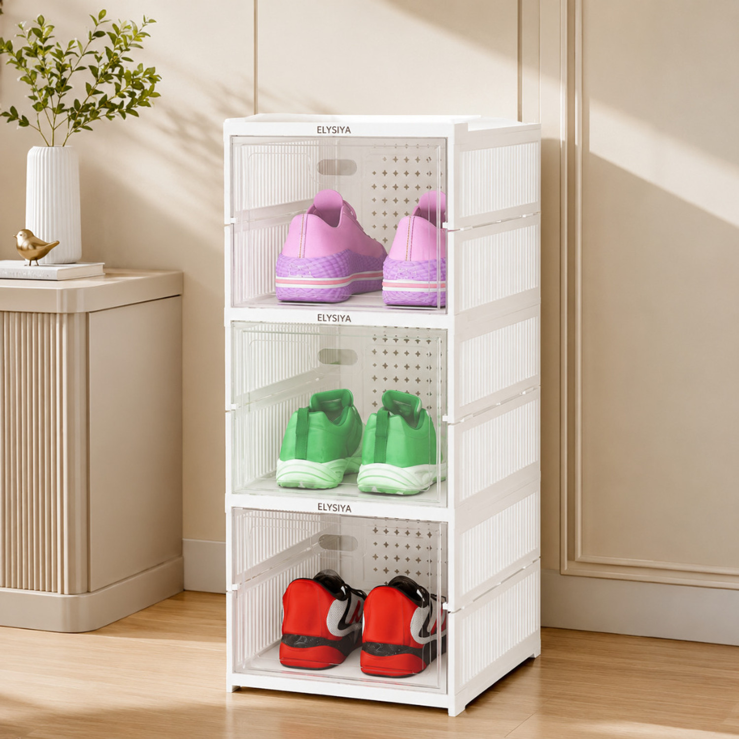 Image of Eimear enterprise Premium White 3 Layer Transparent Door Shoe Organizer Plastic Shoe Rack