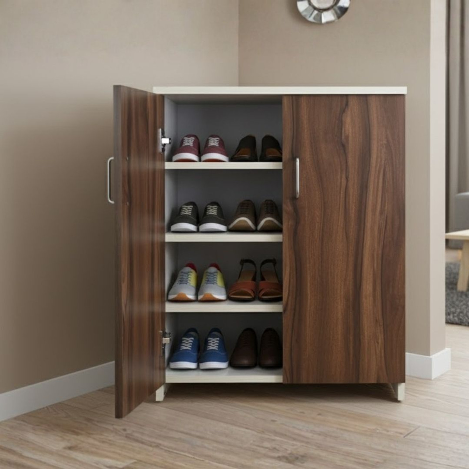 Image of SPECIALITY PANELS 2 Doors with 4 Shelfs Multi-Purpose Standing Home Organizer Engineered Wood Shoe Rack