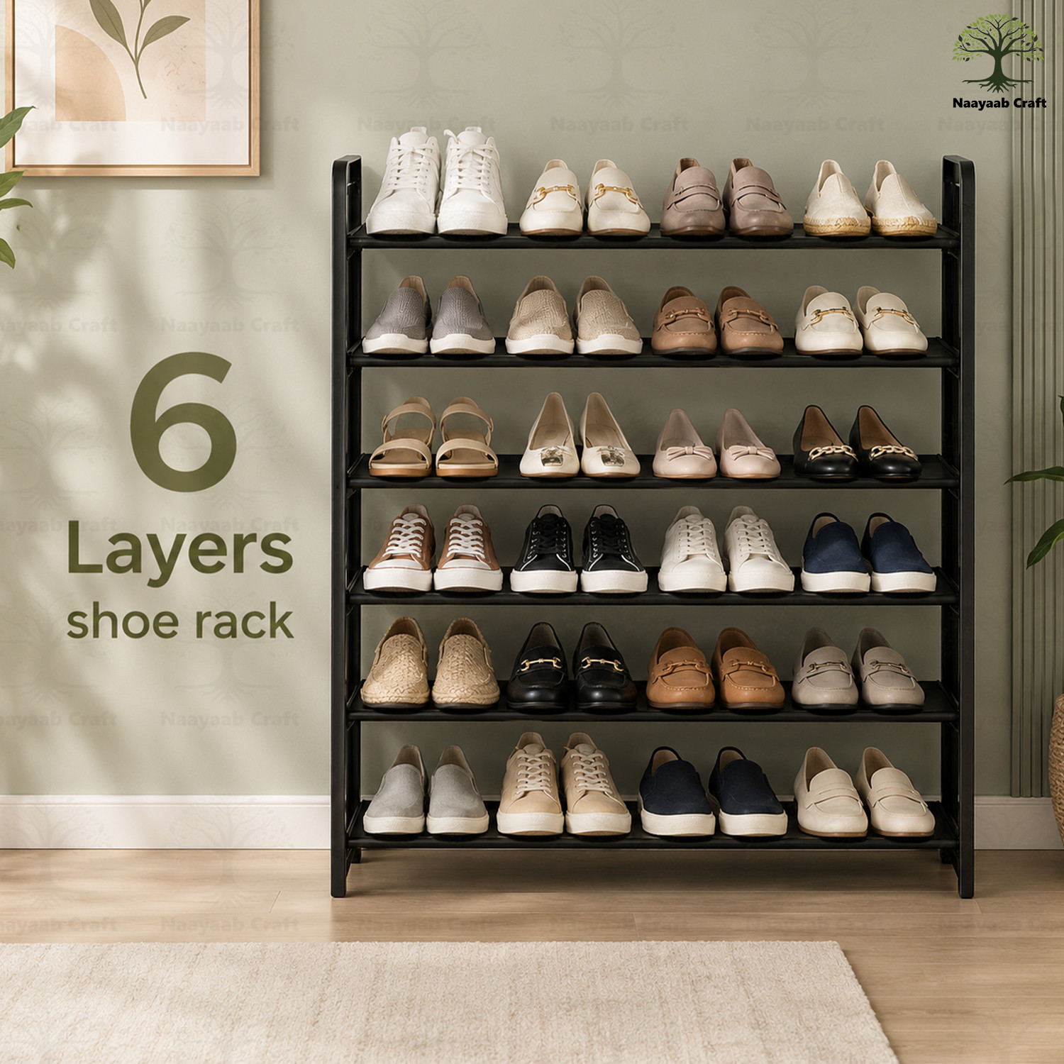 Image of Naayaab Craft Elegant 6-Tier Shoe Rack for Efficient Home Organization Metal, Plastic Shoe Rack