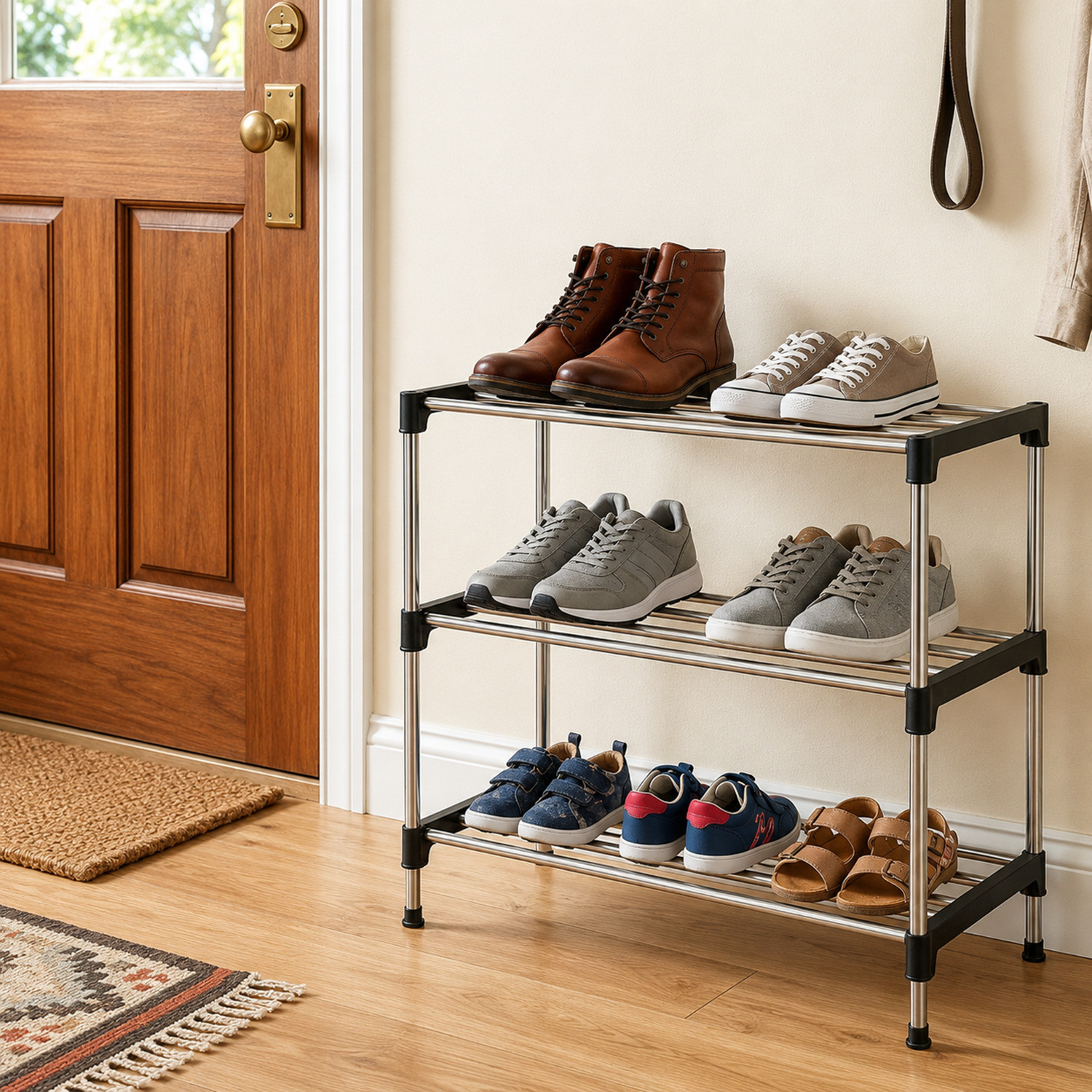 Image of Glostella 3 Layer Stainless Steel Shoes Rack for Home /Shoe Stand /Books /Newspaper /Plants Metal Shoe Stand
