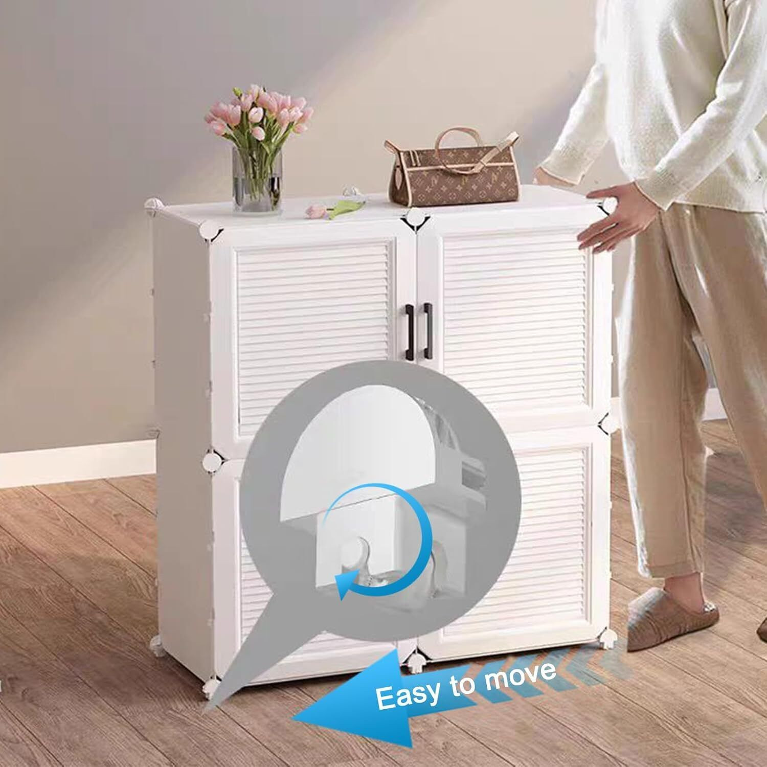 Image of Owme 12-Tier Plastic Shoe Rack with Dustproof Doors - Modular Shoe Cabinet Plastic Shoe Stand