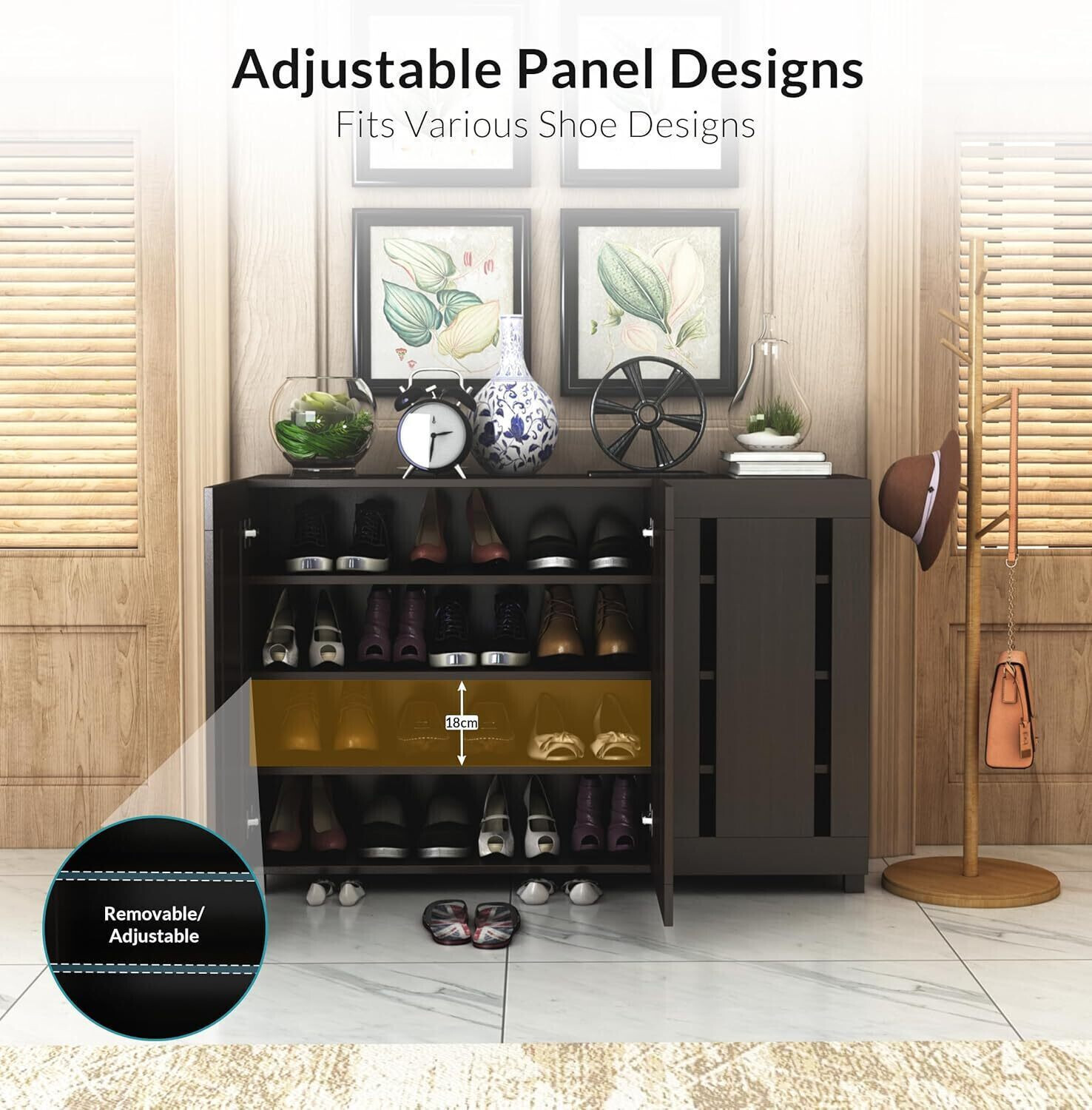 Image of Furniva Minimal Three Door Shoe Rack Cabinet Engineered Wood Shoe Rack