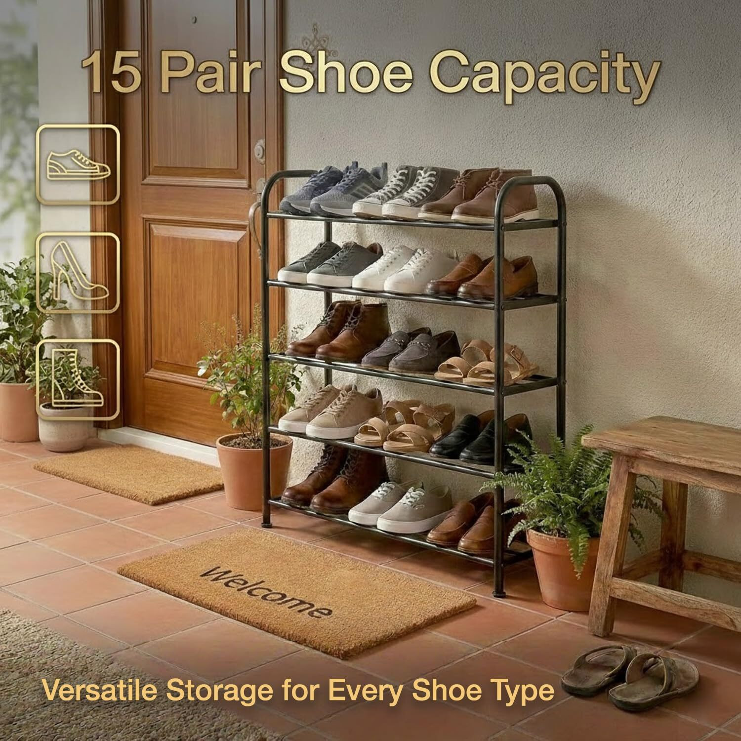 Image of Sasimo 5 Layer Metal Shoe Stand For Home Durable and Multipurpose Shoe Rack Plastic Collapsible Shoe Stand
