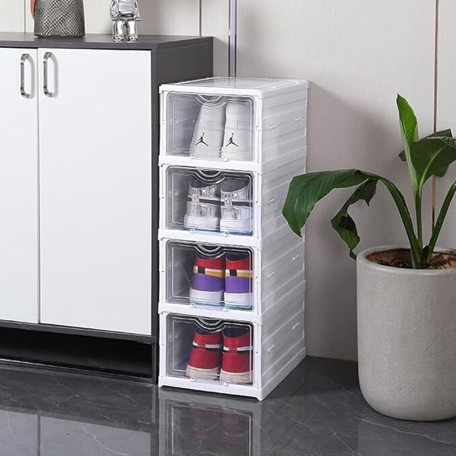 Image of EDENGLOW 4 Compartments plastic Foldable Closed Shoes Racks or Organizer for Wardrobe for Home and office use