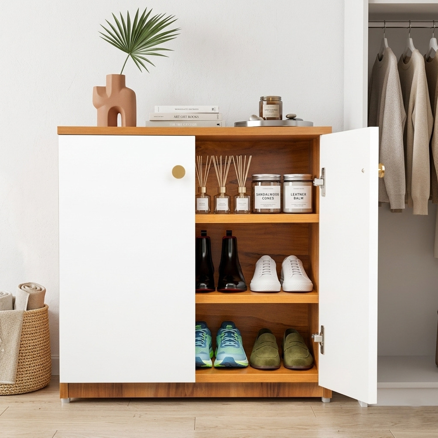 Image of Urbanovia Closed Cabinet Design - Durable, High-Quality Finish, Perfect for Entryways Engineered Wood Shoe Rack